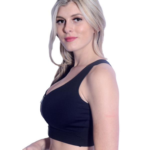 Post Surgery Zip Front Closure Compression Bra - Black