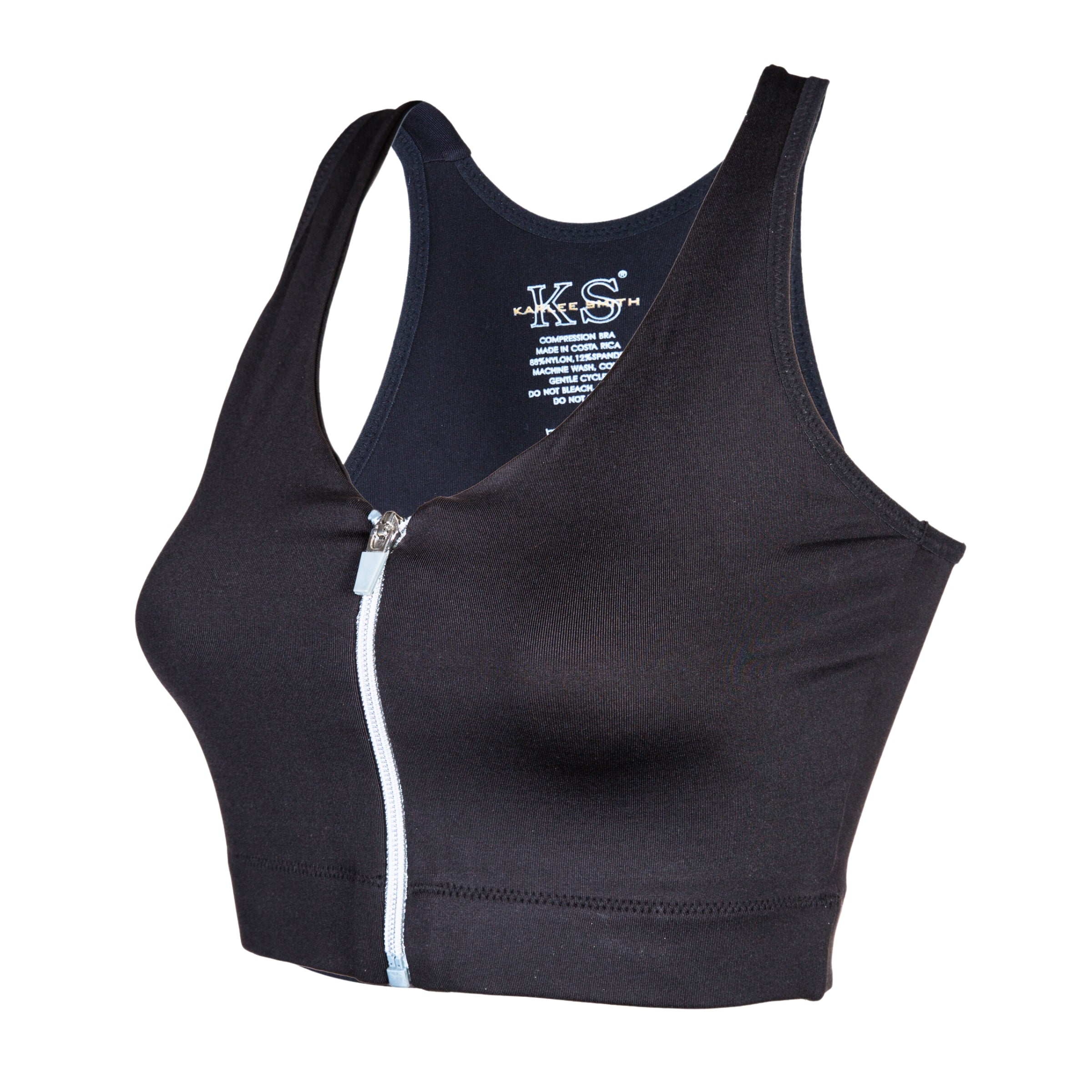 Post Surgery Zip Front Closure Compression Bra - Black