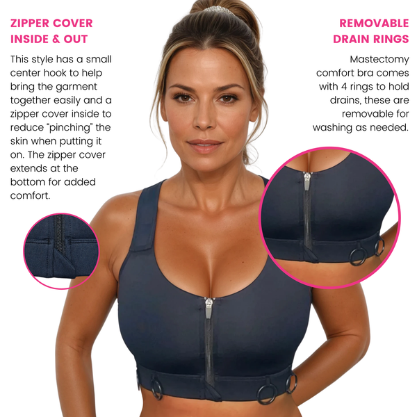 Medical Mastectomy Front Closure Comfort Bra - Black
