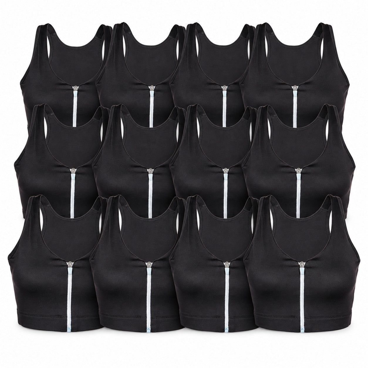 Stack of 12 black and white Surgical Support Bras